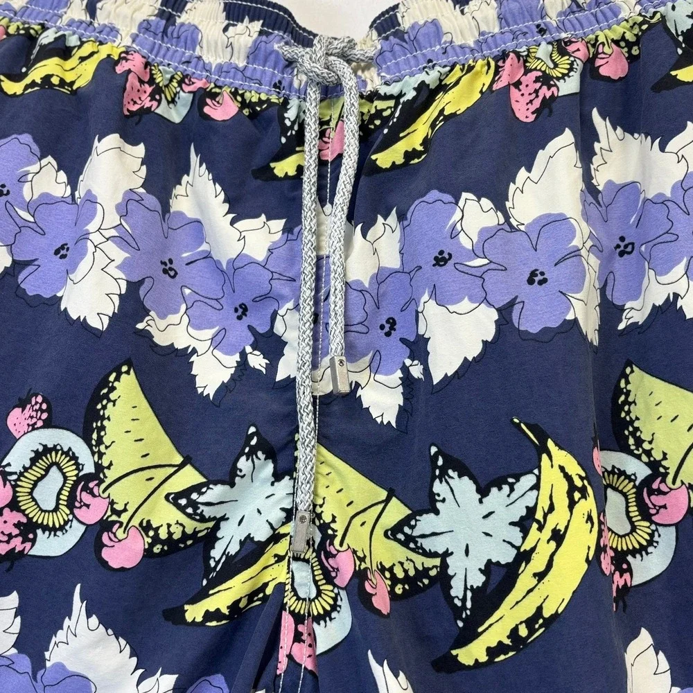 Vilebrequin Swim Trunks Men XL Navy Tropical Fruit Floral Drawstring Shorts